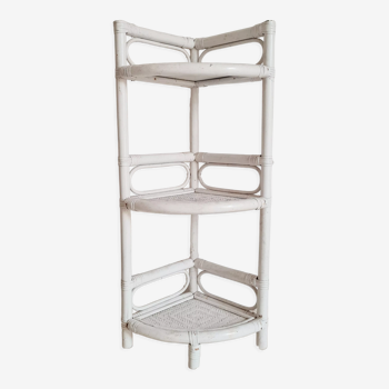 Vintage corner shelf in white rattan