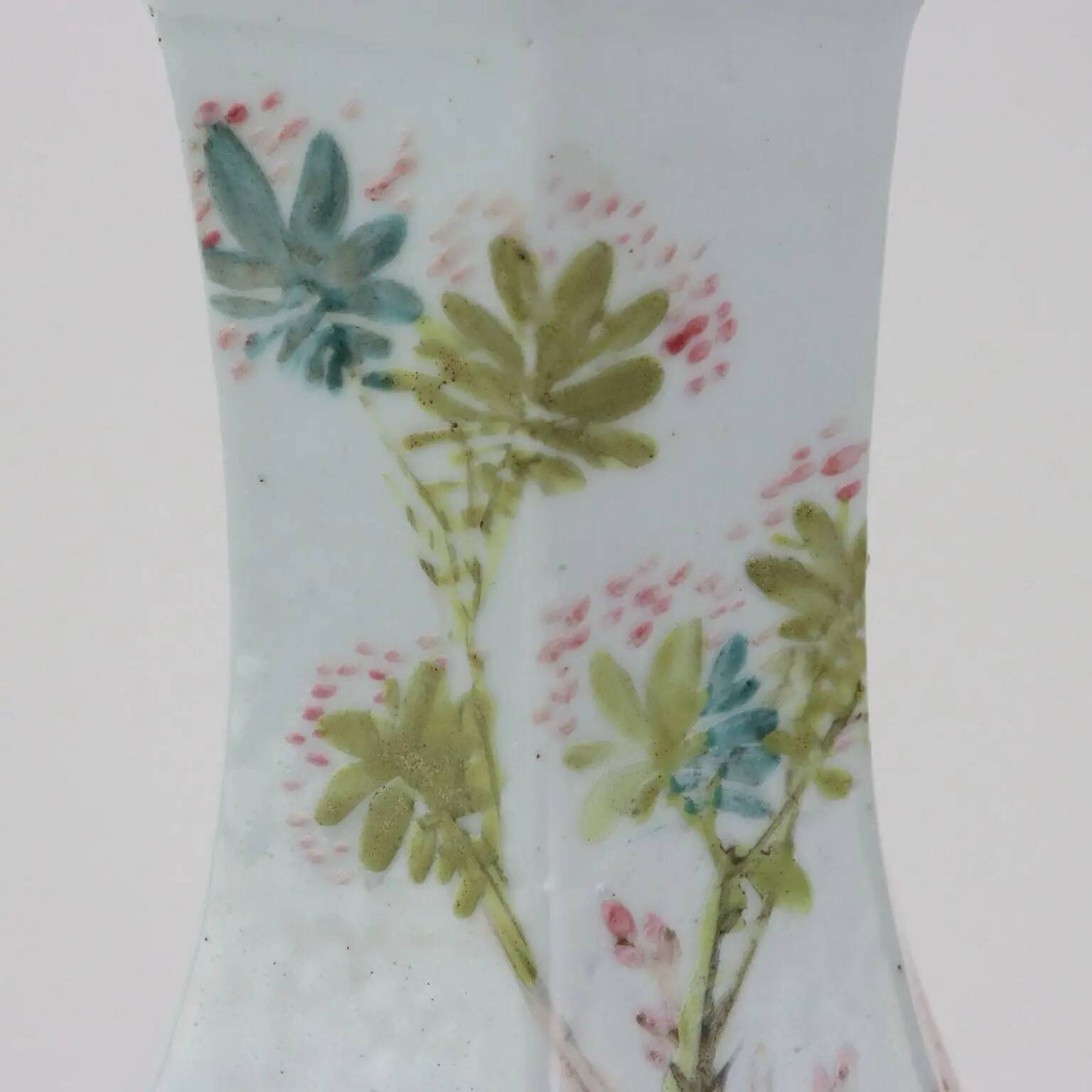 Antique hexagonal baluster vase in glazed porcelain, China, 1910-1920