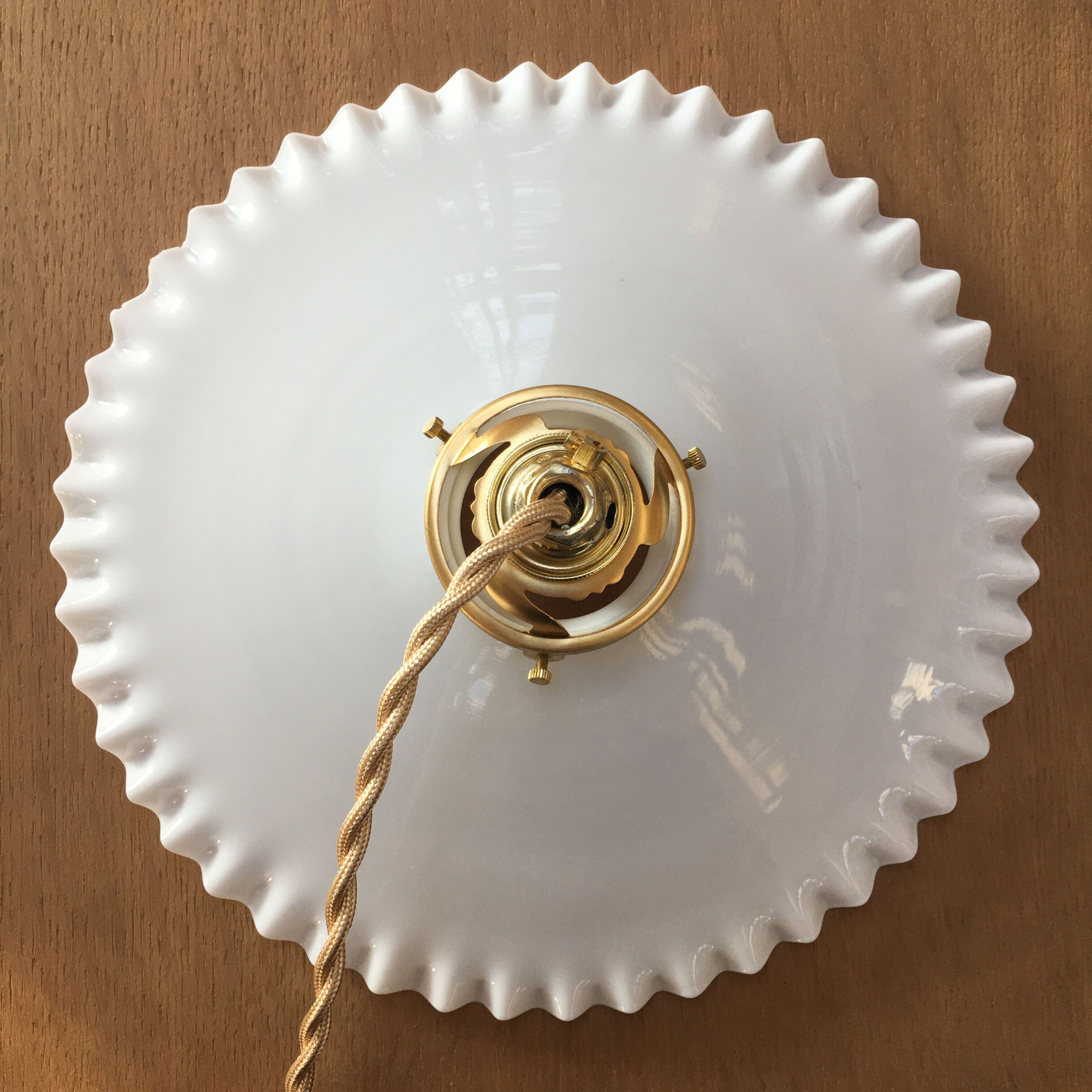 Vintage opaline pendant lamp with serrated edges