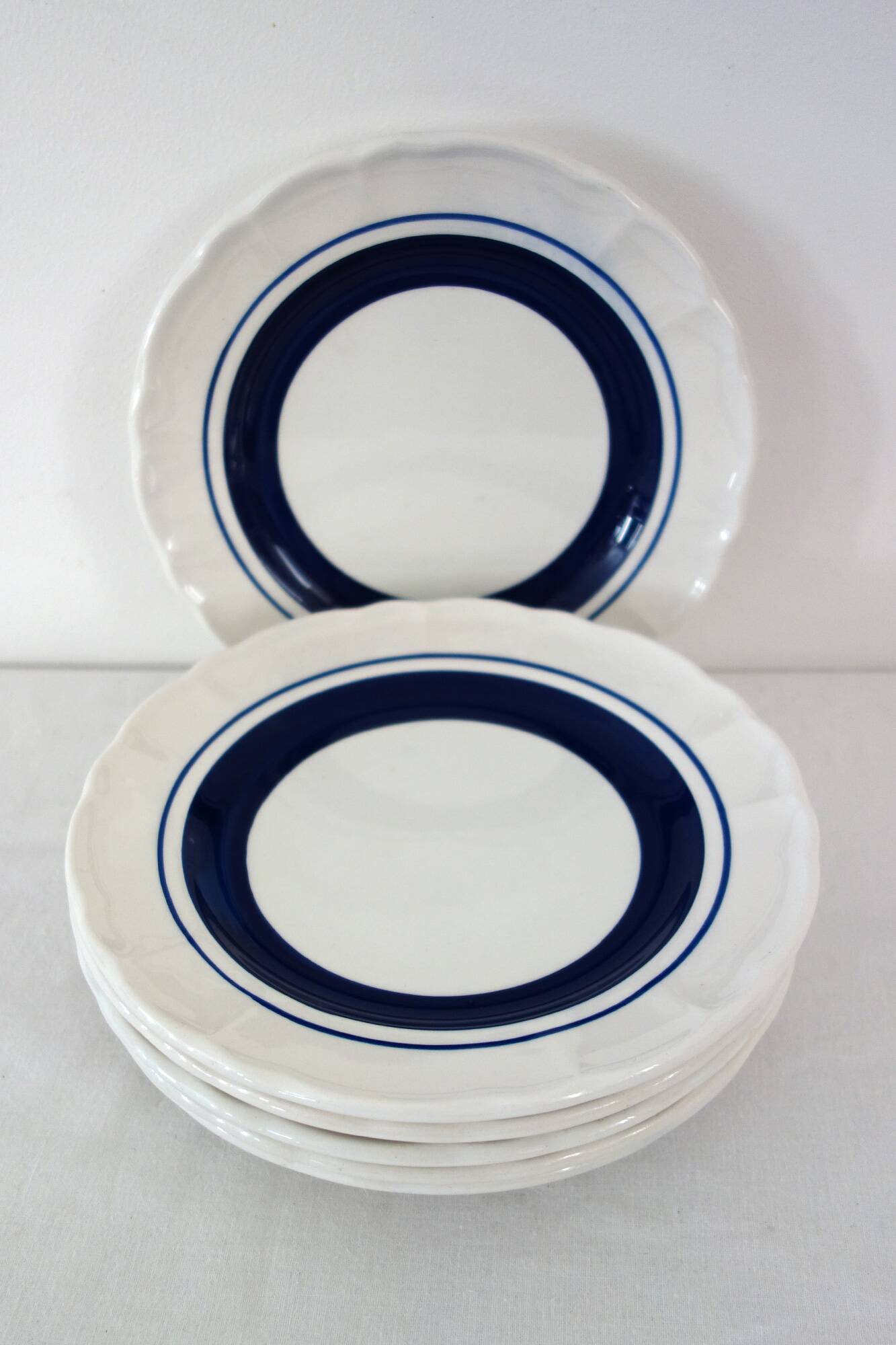 6 white and blue dessert plates, Italy