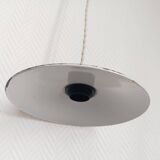 Pair of vintage enamelled sheet metal industrial pendant lights