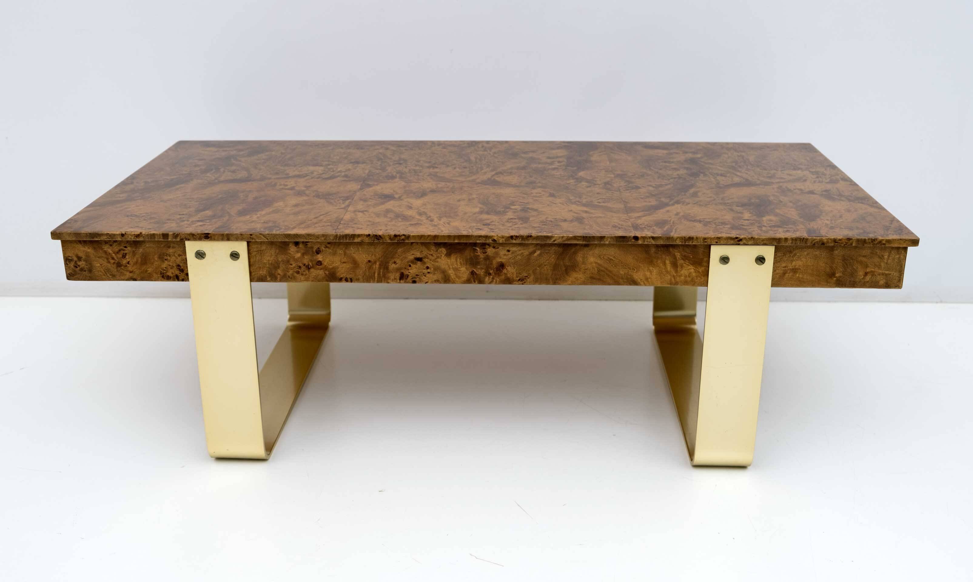 Mid-Century Modern Italian Briar Walnut and Brass Coffee Table, 1970s