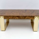 Mid-Century Modern Italian Briar Walnut and Brass Coffee Table, 1970s