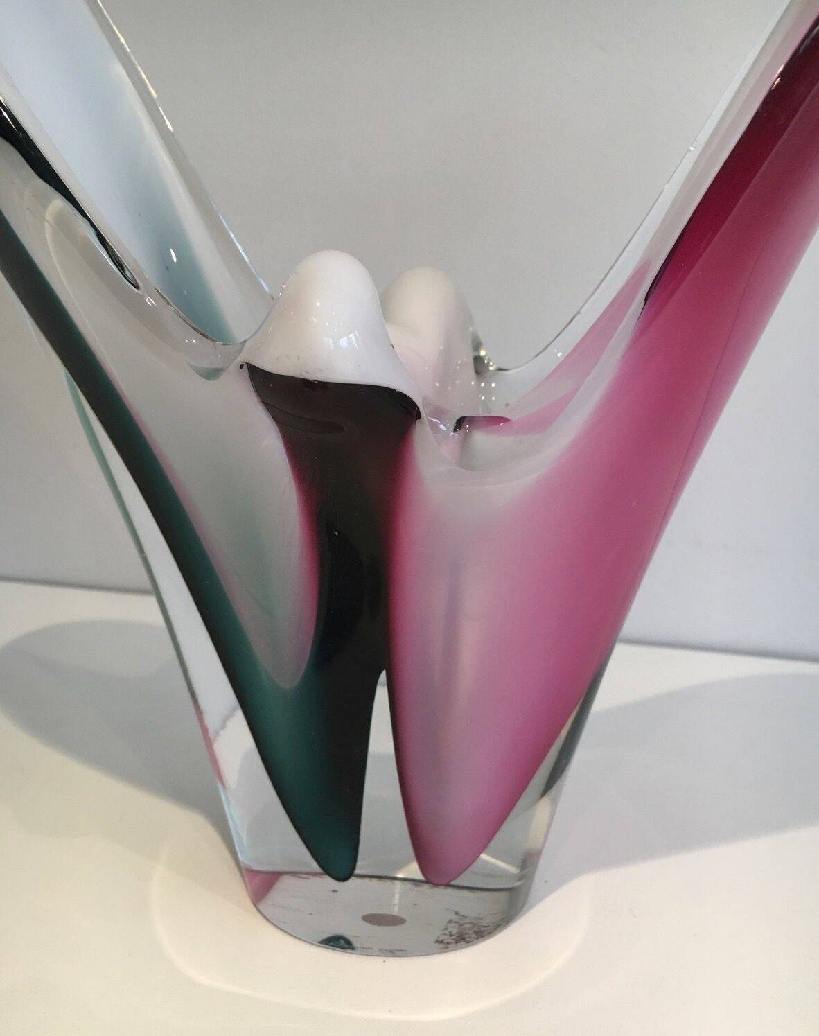 Multicoloured shell glass vase signed Flygsfors, 1956