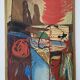 Peintures à l'huile vintage abstraites sur toile "Simfoni", signées par Henny, 1967