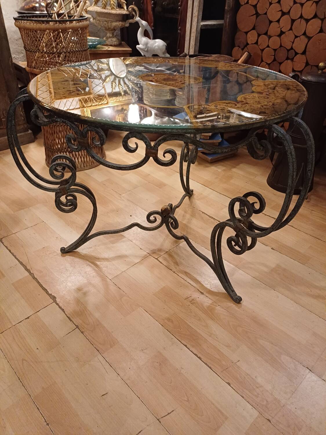 Wrought iron and glass tea table, 1930-1940