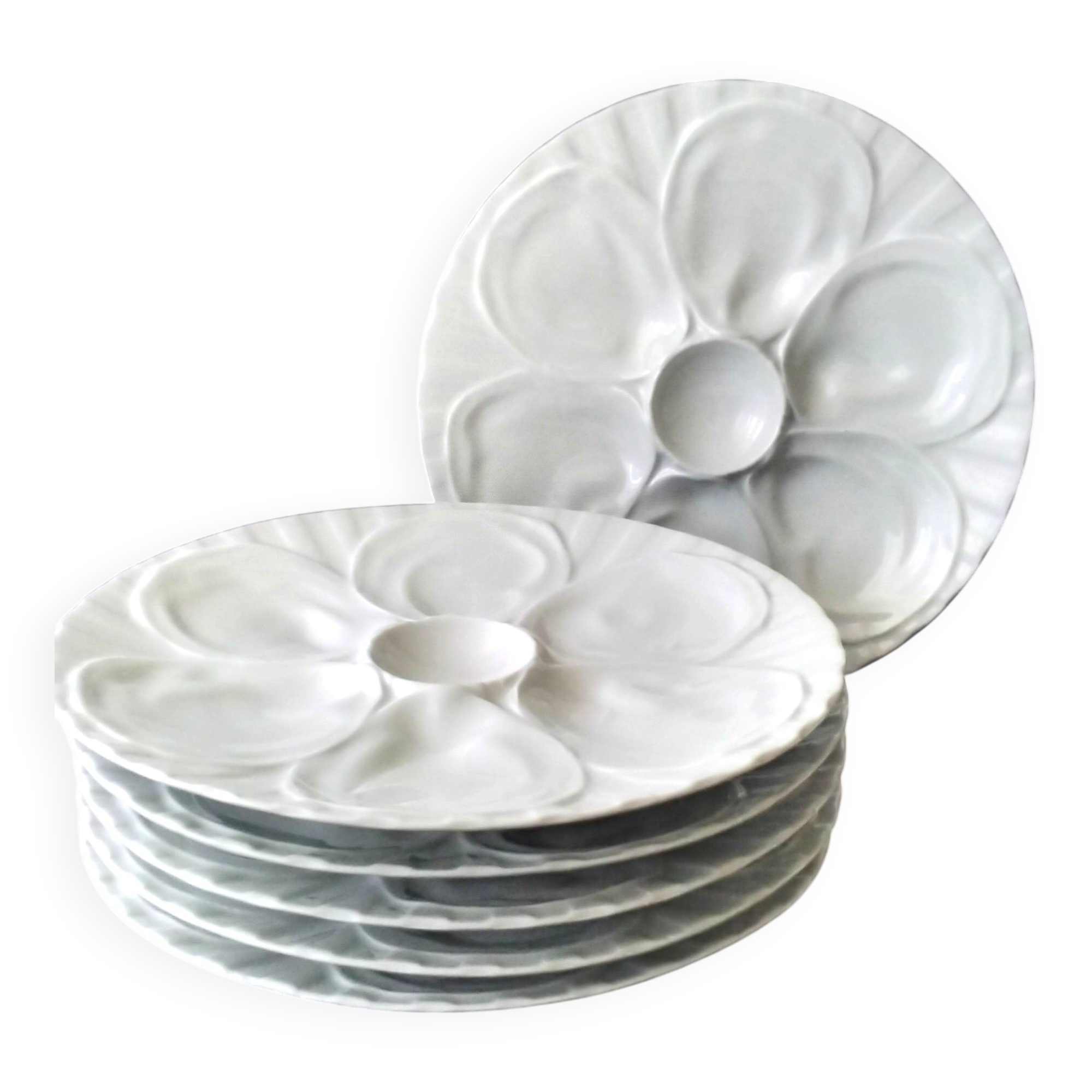 6 white porcelain oyster plates by Pillivuyt