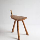 Brutalist tripod stool in carved wood, 1950s
