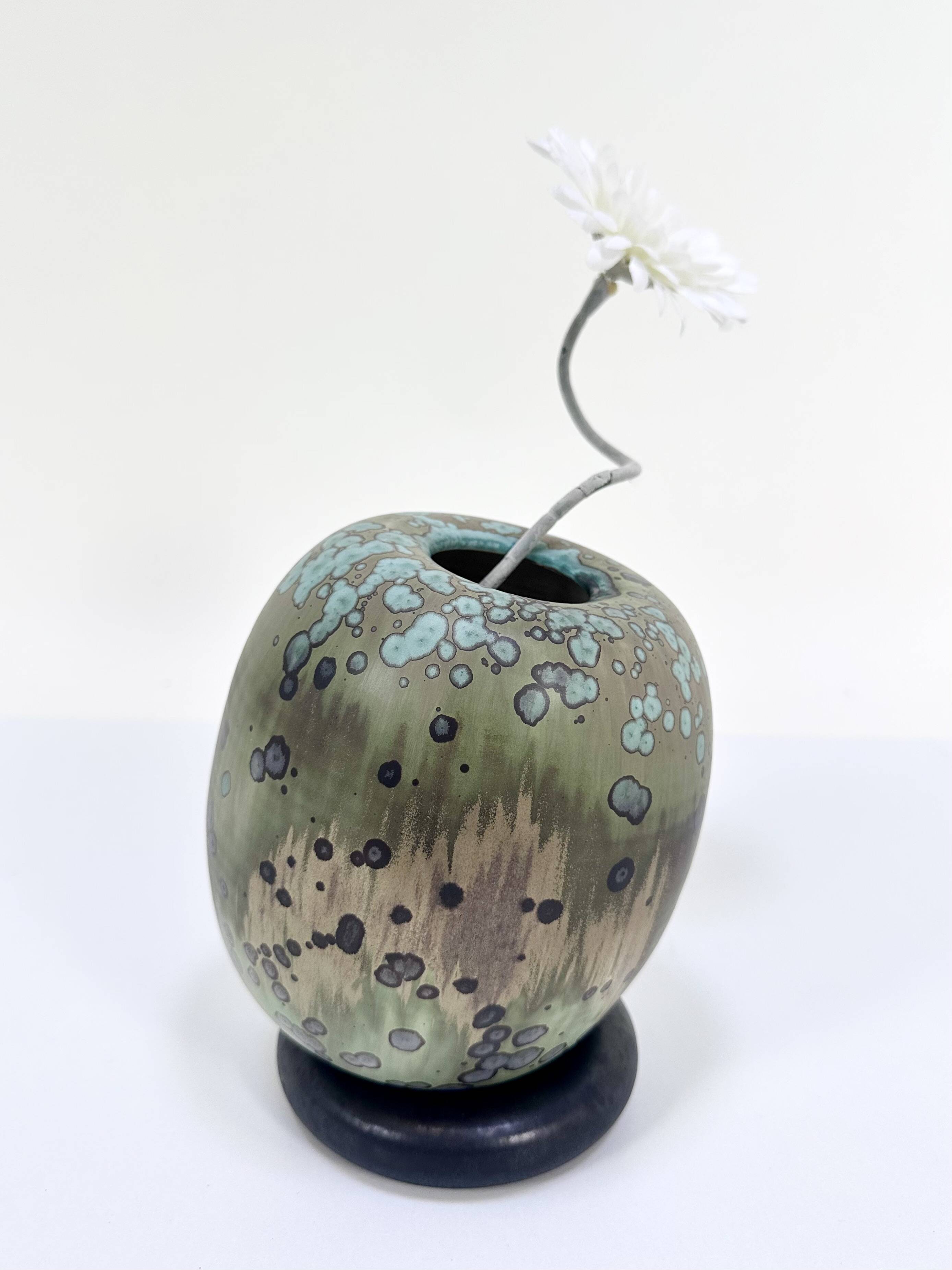 Glazed ceramic art vase with standing ceramic ring by Hanne Wydra-Jantz, Germany 1980
