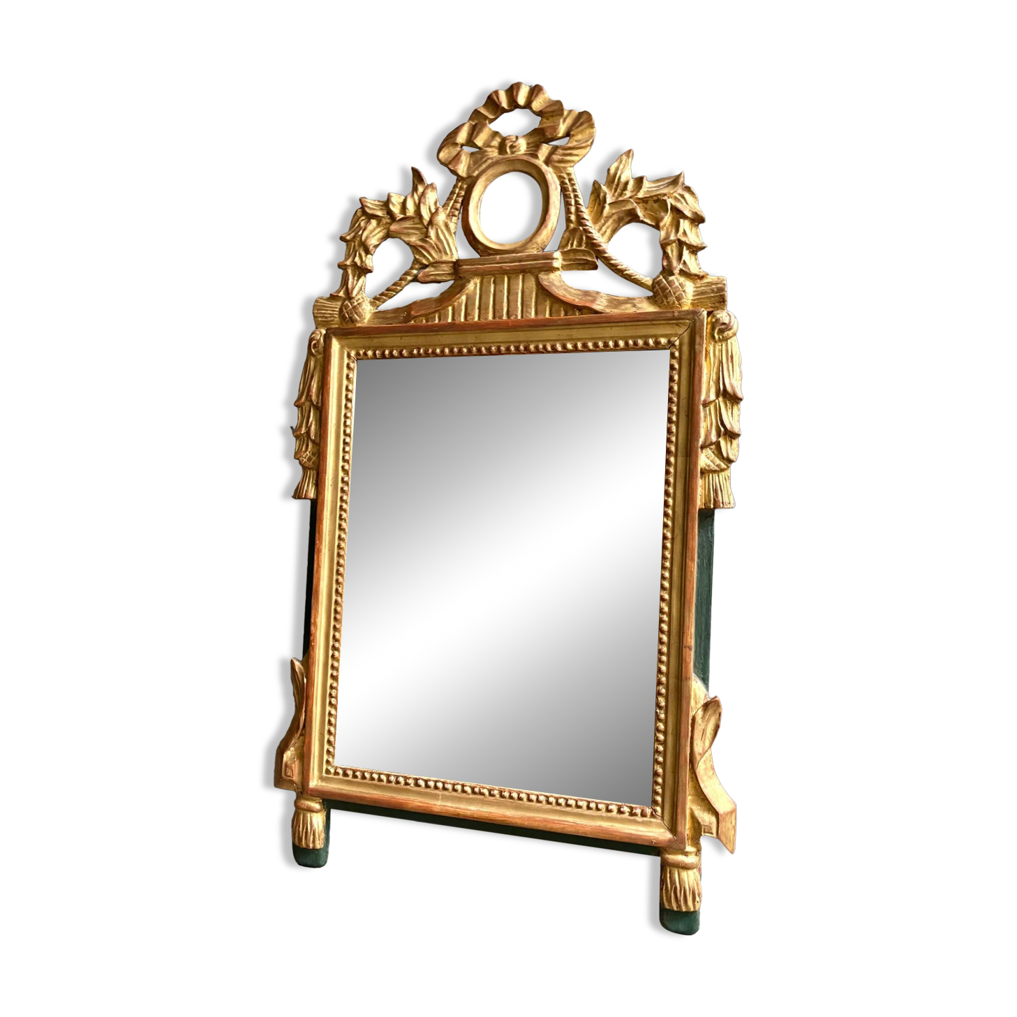 Miroir à fronton en bois doré ☐ 100 x 58 cm