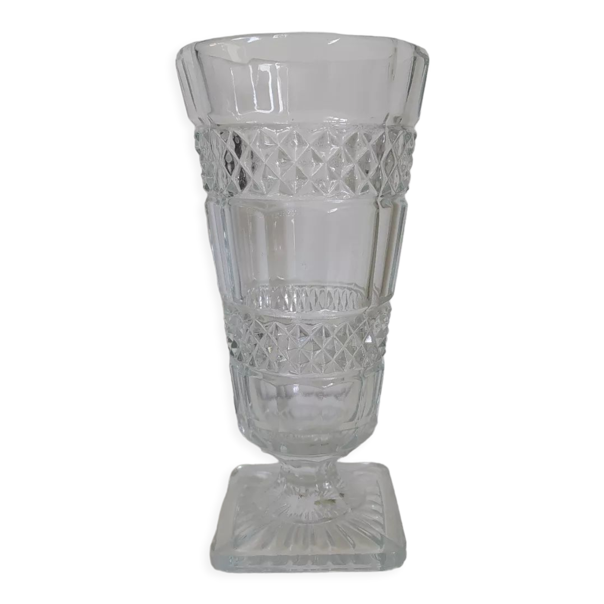 Large carved glass vase on foot