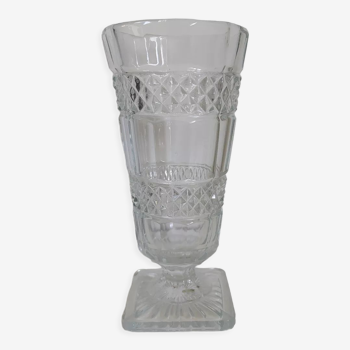 Large carved glass vase on foot