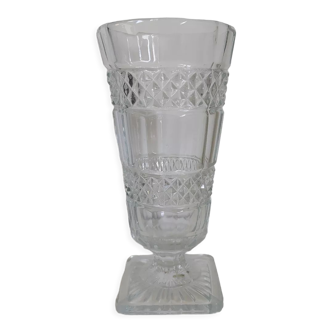 Large carved glass vase on foot