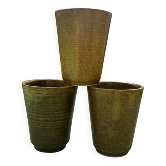 Vintage set of 3 Digoin stoneware tumbler glasses