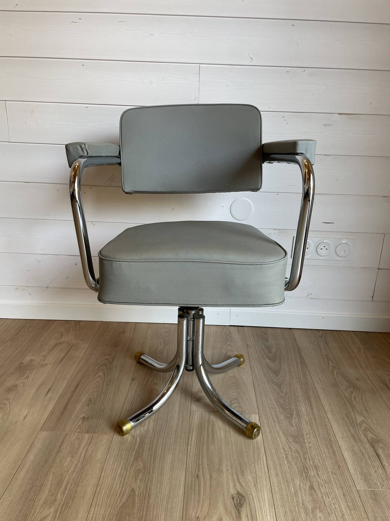 Vintage office chair – Mid-Century style Chrome and Faux leather