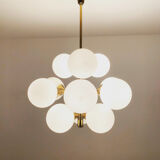 Mid-Century Modern brass and opaline glass Sputnik chandelier