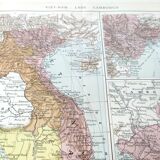 Old map Vietnam Laos Cambodia Asia 43x43cm from 1950