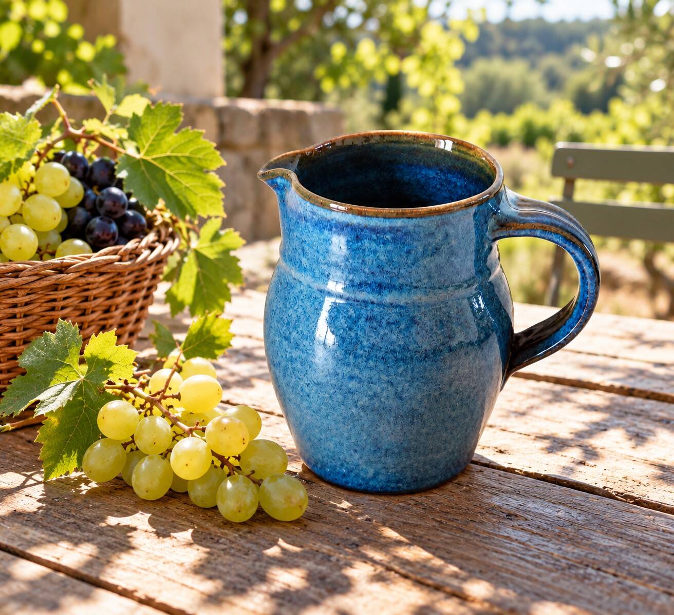 Blue glazed stoneware jug