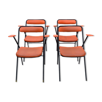 Set of 4 orange cabaret chairs from the 1970s