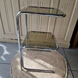 Side Table End Table Nightstand in Chrome Metal Tempered Glass