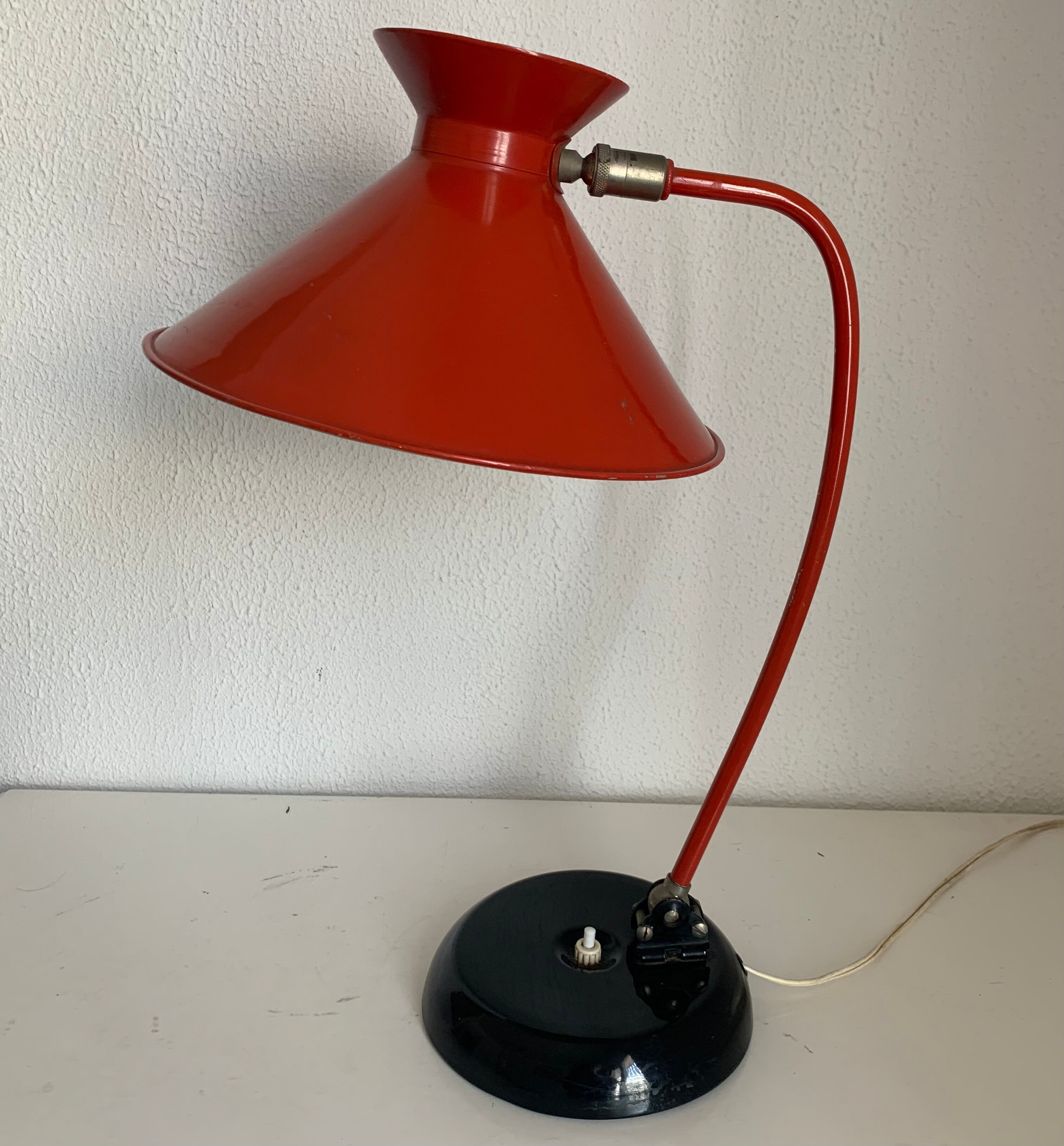 Vintage lamp 1960 desk diabolo red cardinal - 45 cm