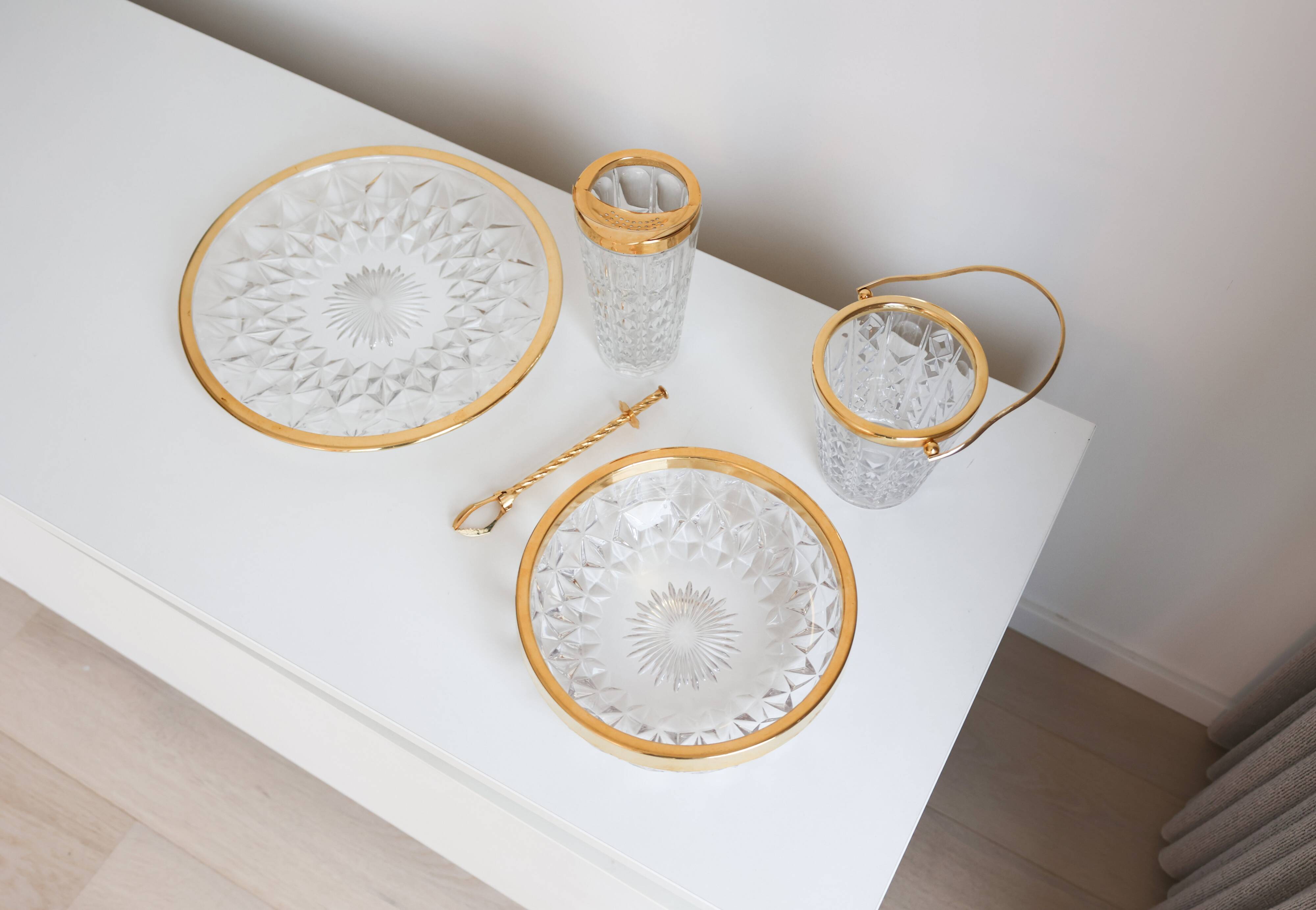 A Val Saint Lambert crystal glass cocktail set, 1970s, Belgium.