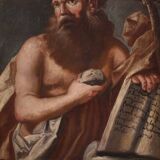 Antique religious painting from the 17th century, Penitent Saint Jerome
