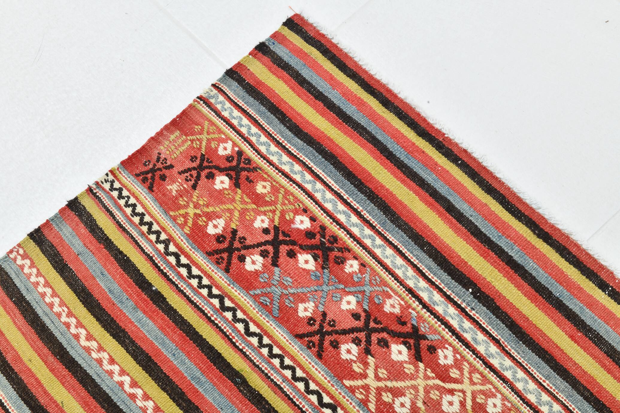 5x6 Vintage Red & Orange Striped Kilim Rug, 163x193Cm
