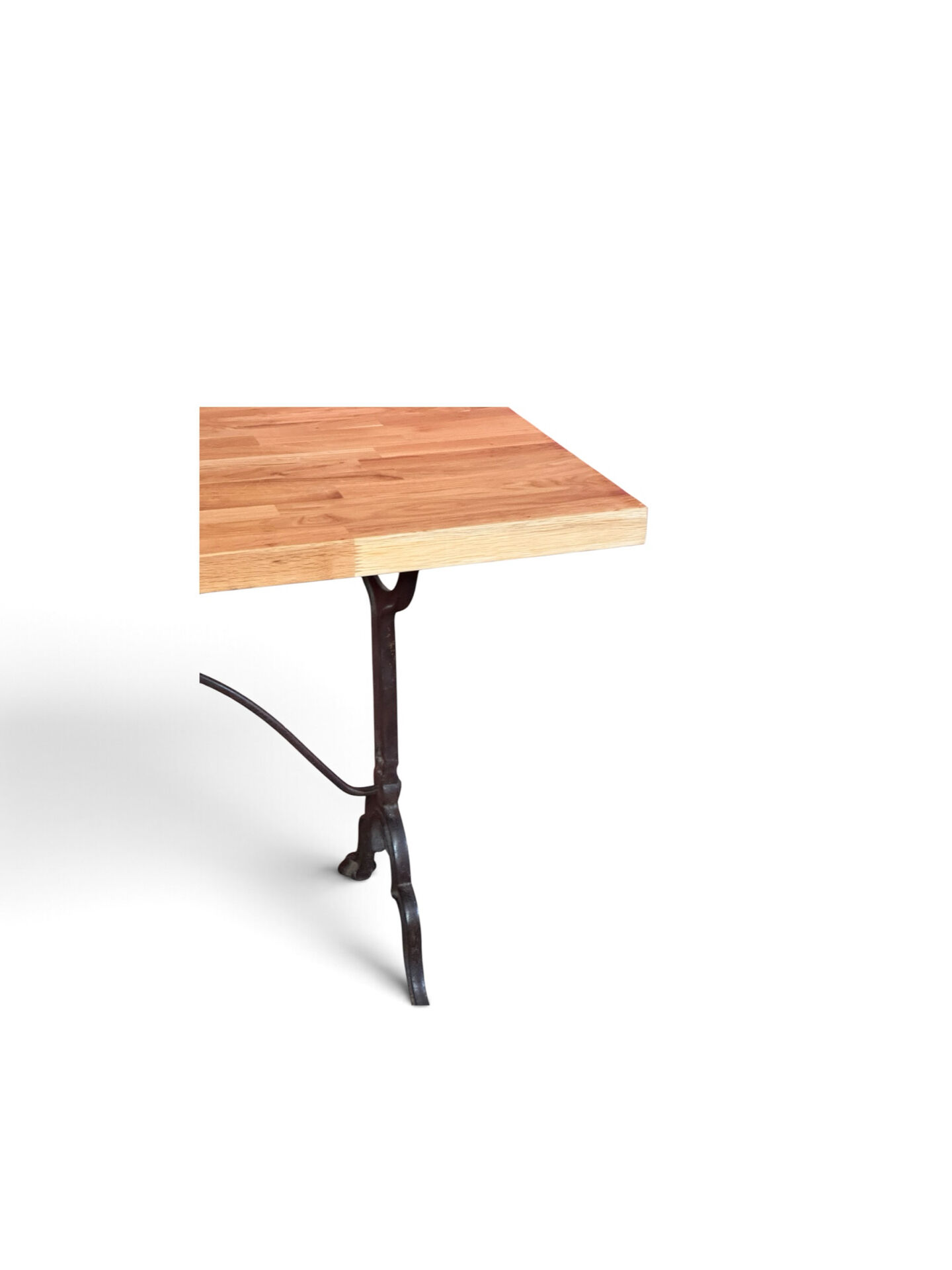 Bistro table, cast iron base and solid oak top.