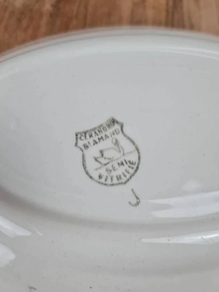 Oval dish Céranord Saint-Amand green & gold