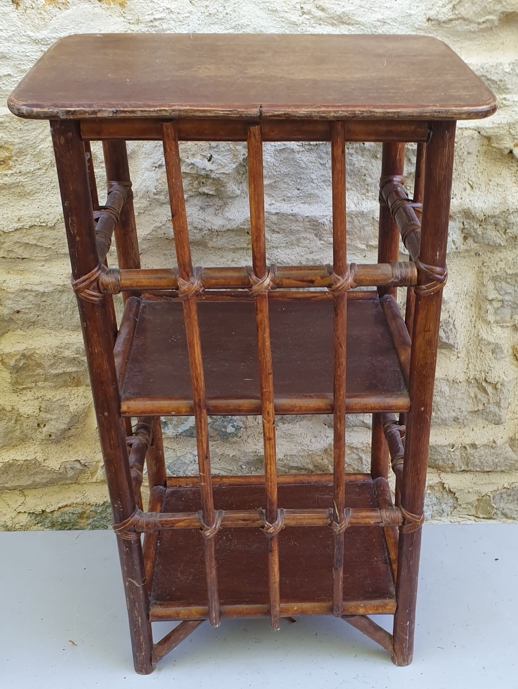 Small vintage bamboo and rattan shelf