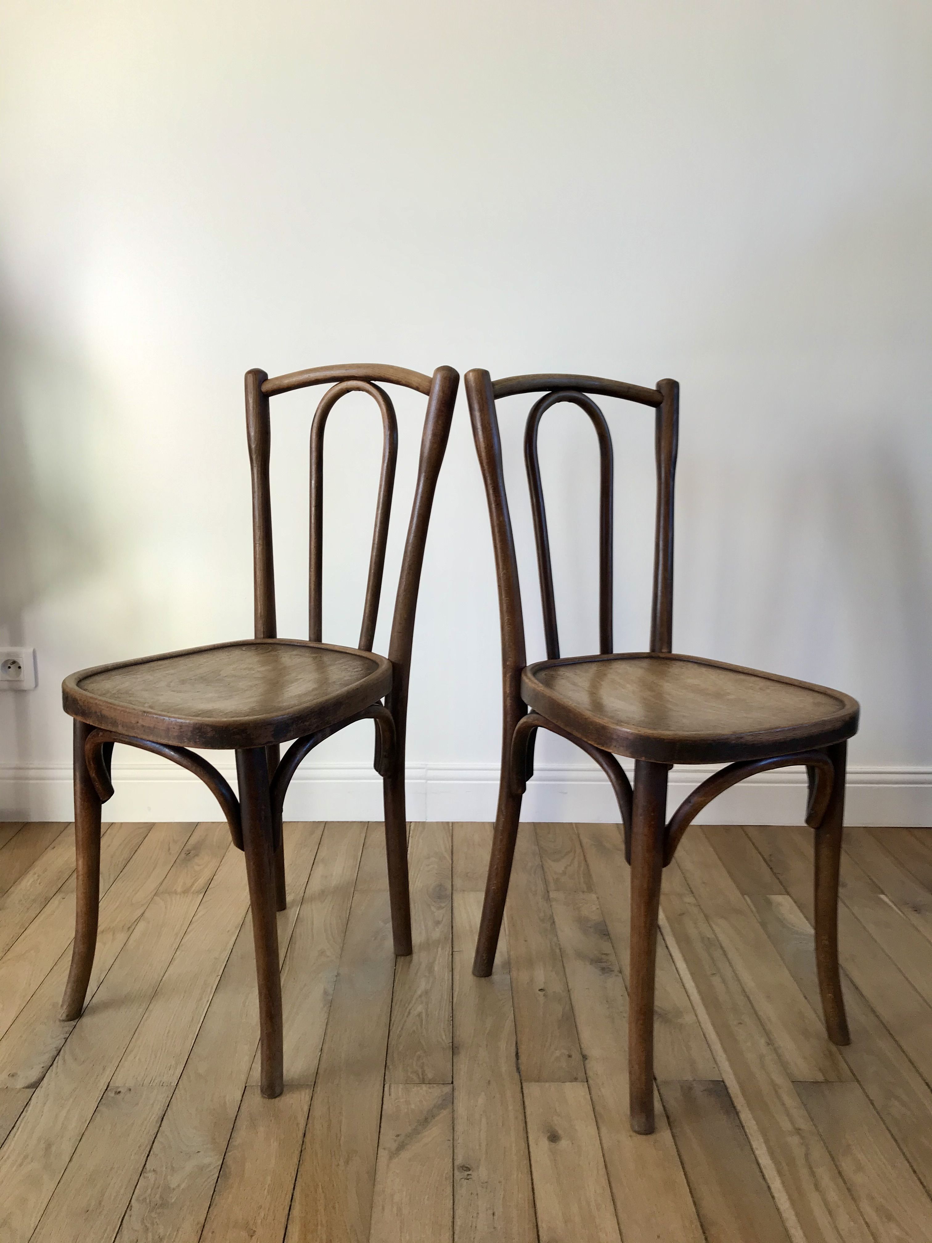 Set of 4 bistro chairs in curved wood of beech Luterma 30s