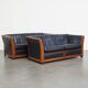 Set of 2.5-Seater Art Deco Sofas with Dark Blue Cowhide Leather