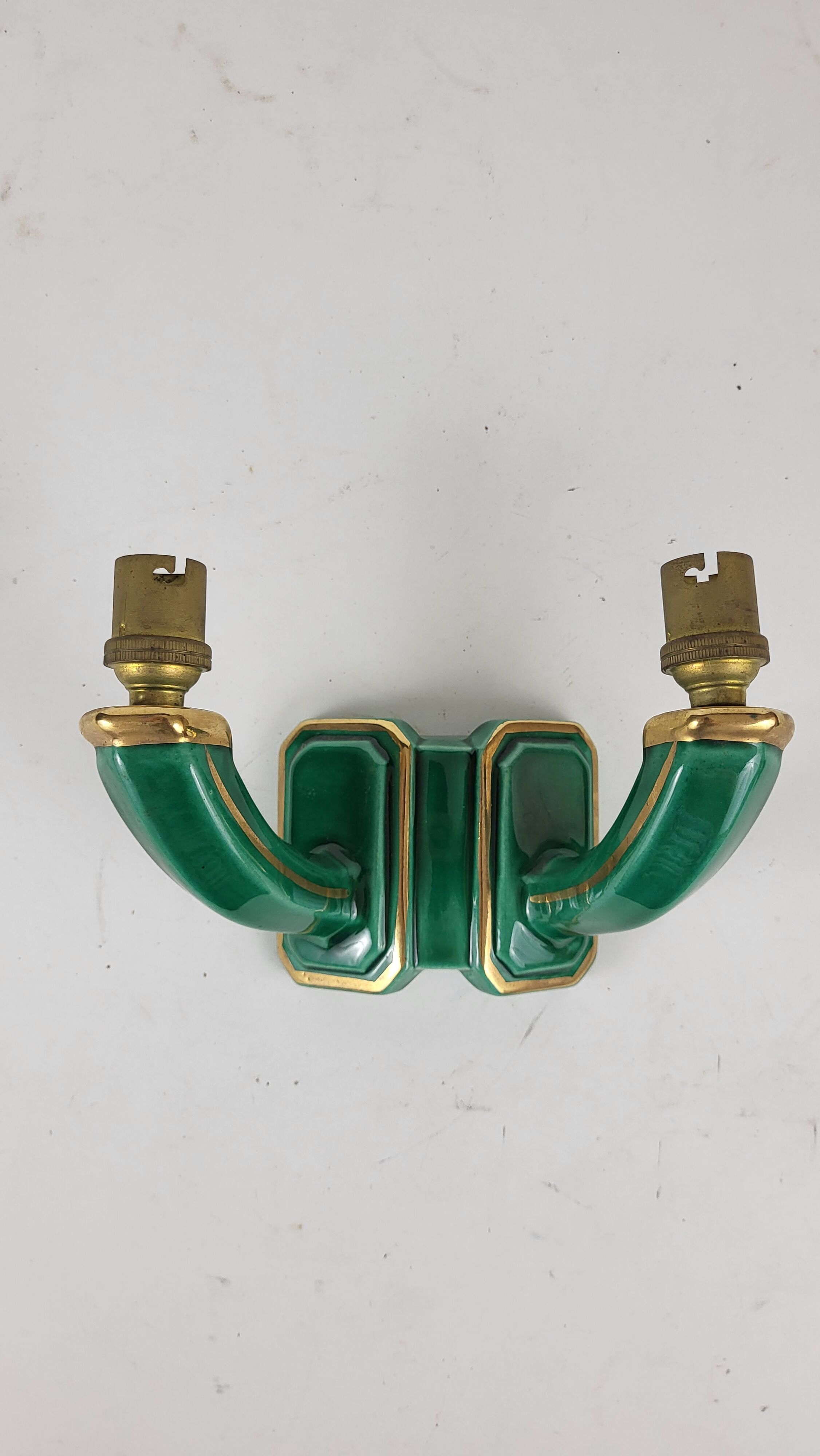 Vintage wall lamp in green and gold earthenware 40s