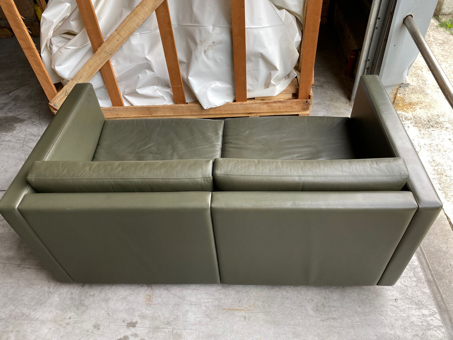 2-seater sofa and 2 armchairs set Pfister for Knoll khaki leather