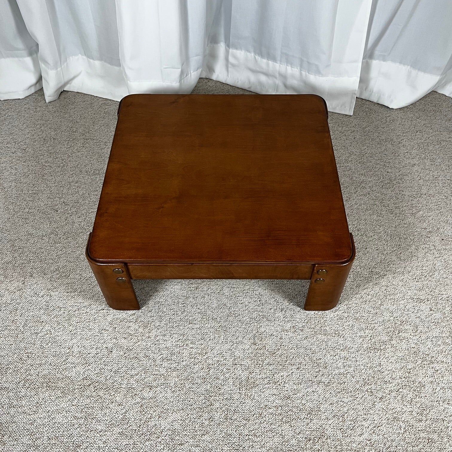 Square modernist coffee table in stained beech veneer, 1970s/80s.