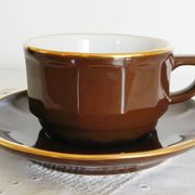 Coffee cups, Cappuccino, Yves Déshoulières, brown and gold, Nescafé
