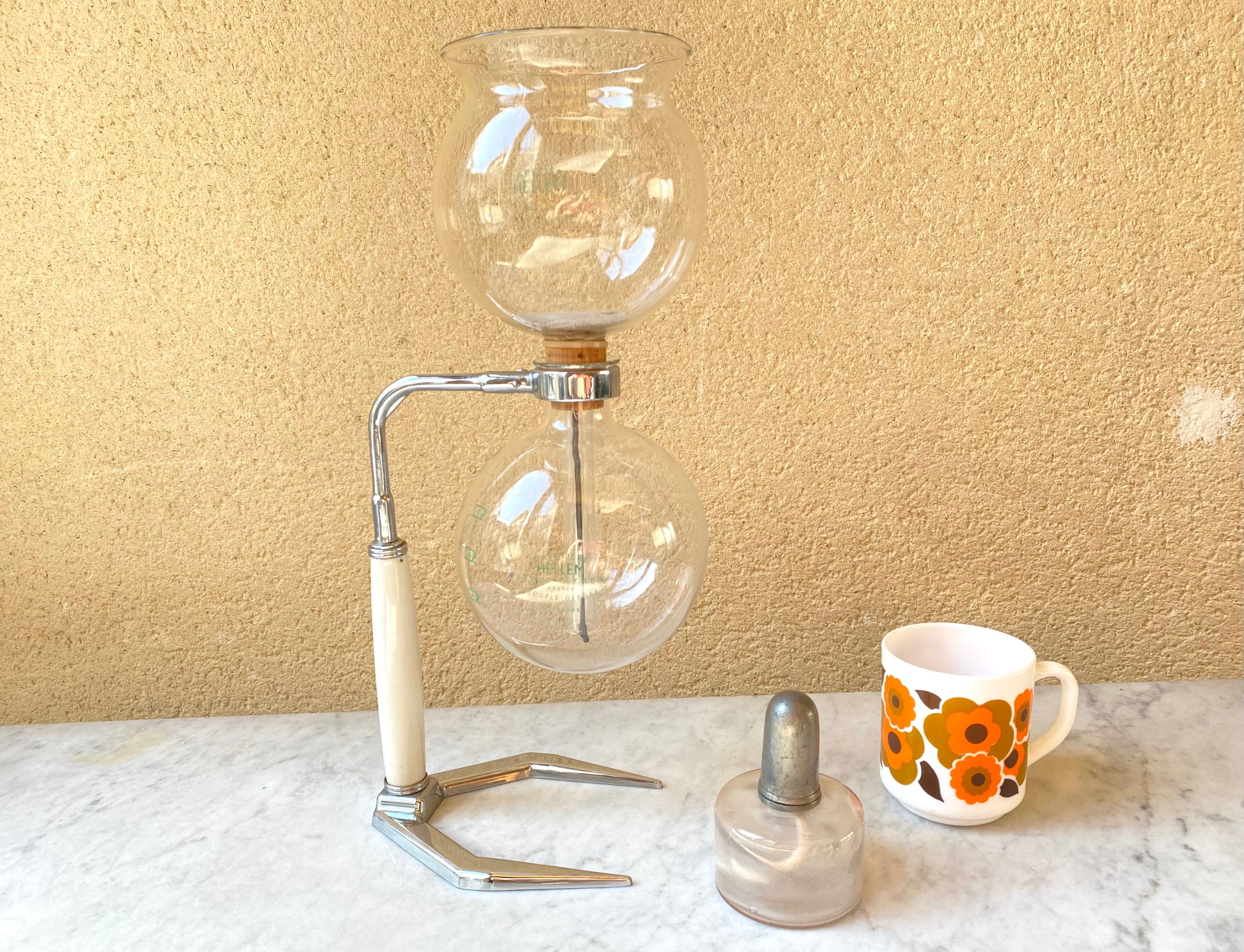 Hellem France vacuum coffee maker 8 cups vintage Pyrex glass 70s