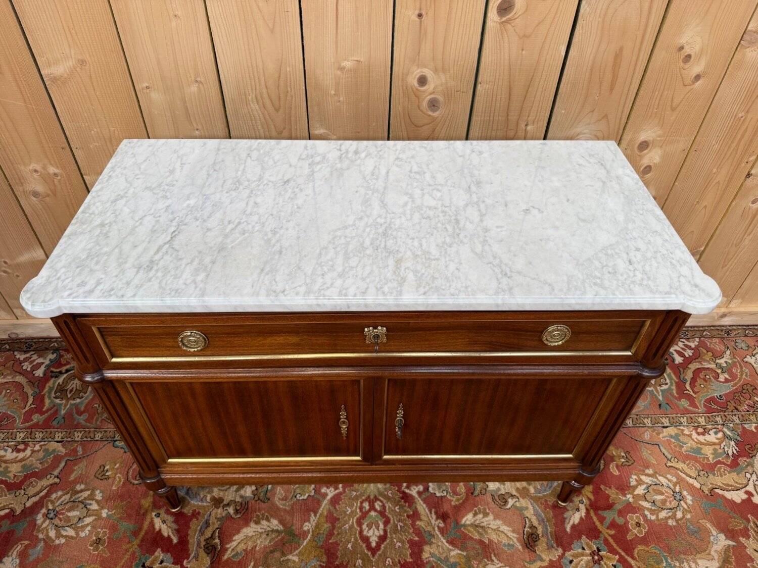 Louis XVI style buffet – Solid mahogany & Carrara marble – Restored