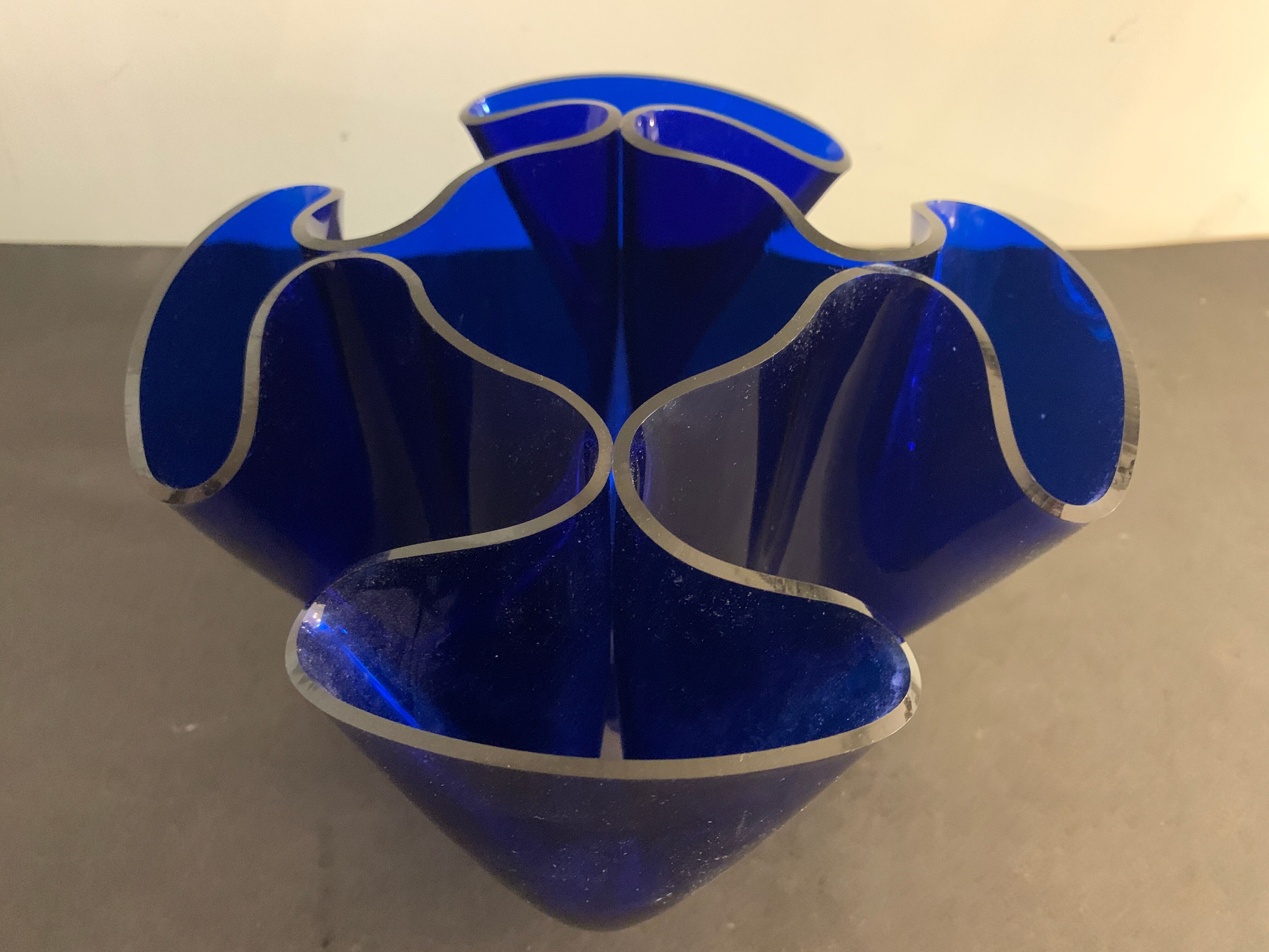 Luigi Massoni handkerchief vase for Guzzini in blue plexiglass