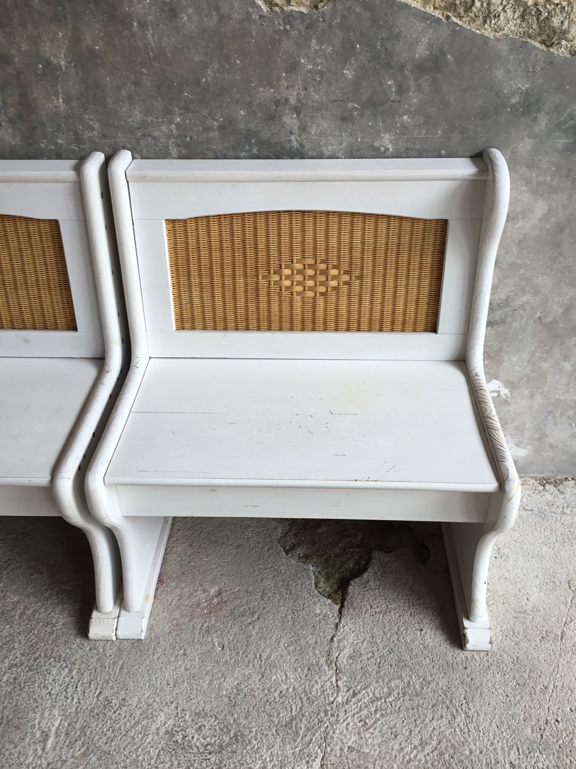 Pair of wooden and wicker chest benches - vintage - 1960