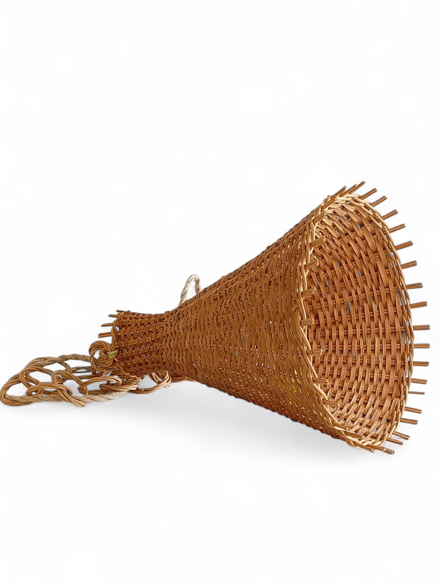 Rustic Midcentury Wicker Pendant Lamp, Spain, 1950s