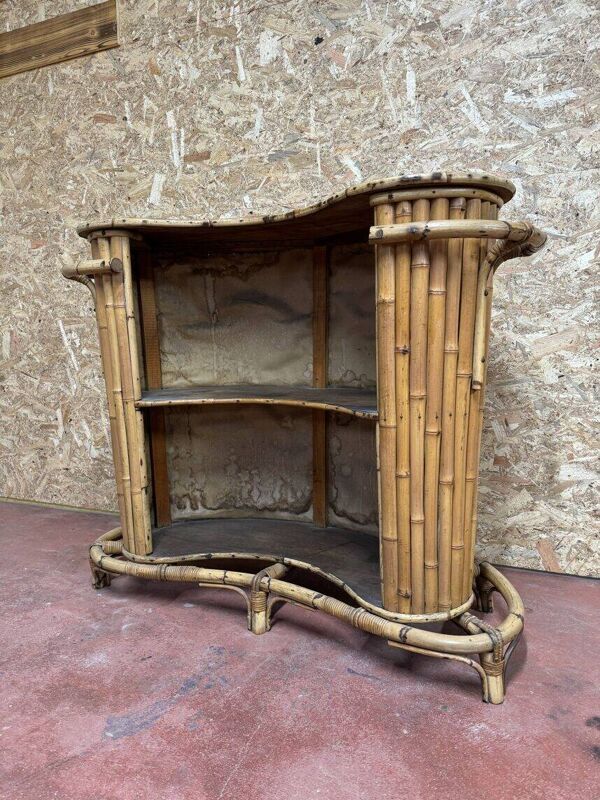 Bar vintage en rotin & bambou - Esprit 70's - Patine authentique