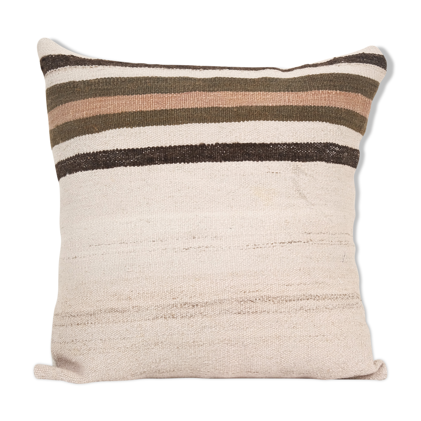 20" x 20" Handmade Organic Striped Square Pillow Cover, Ethnic Chair Decor from Anatolian