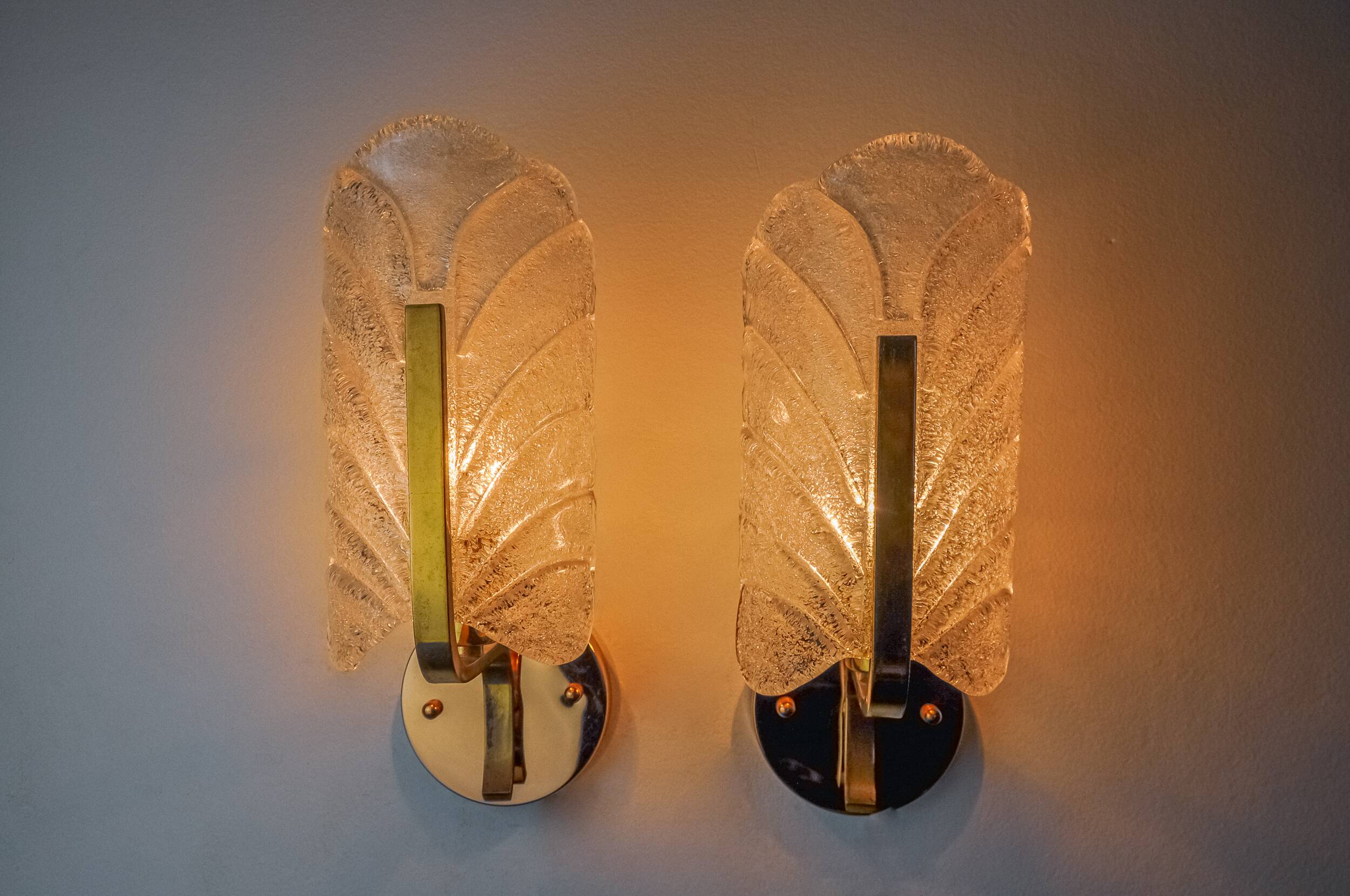 Pair of "leaf" sconces by Carl Fagerlund, Murano glass, Germany, 1970