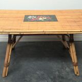 Table salle a manger 1950 Vallauris jonc rotin