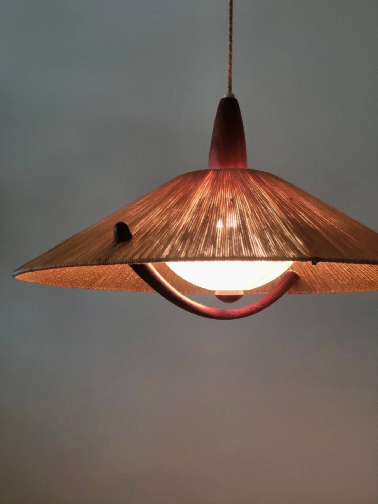 Vintage sisal hanging lamp by Temde Leuchten, 1965