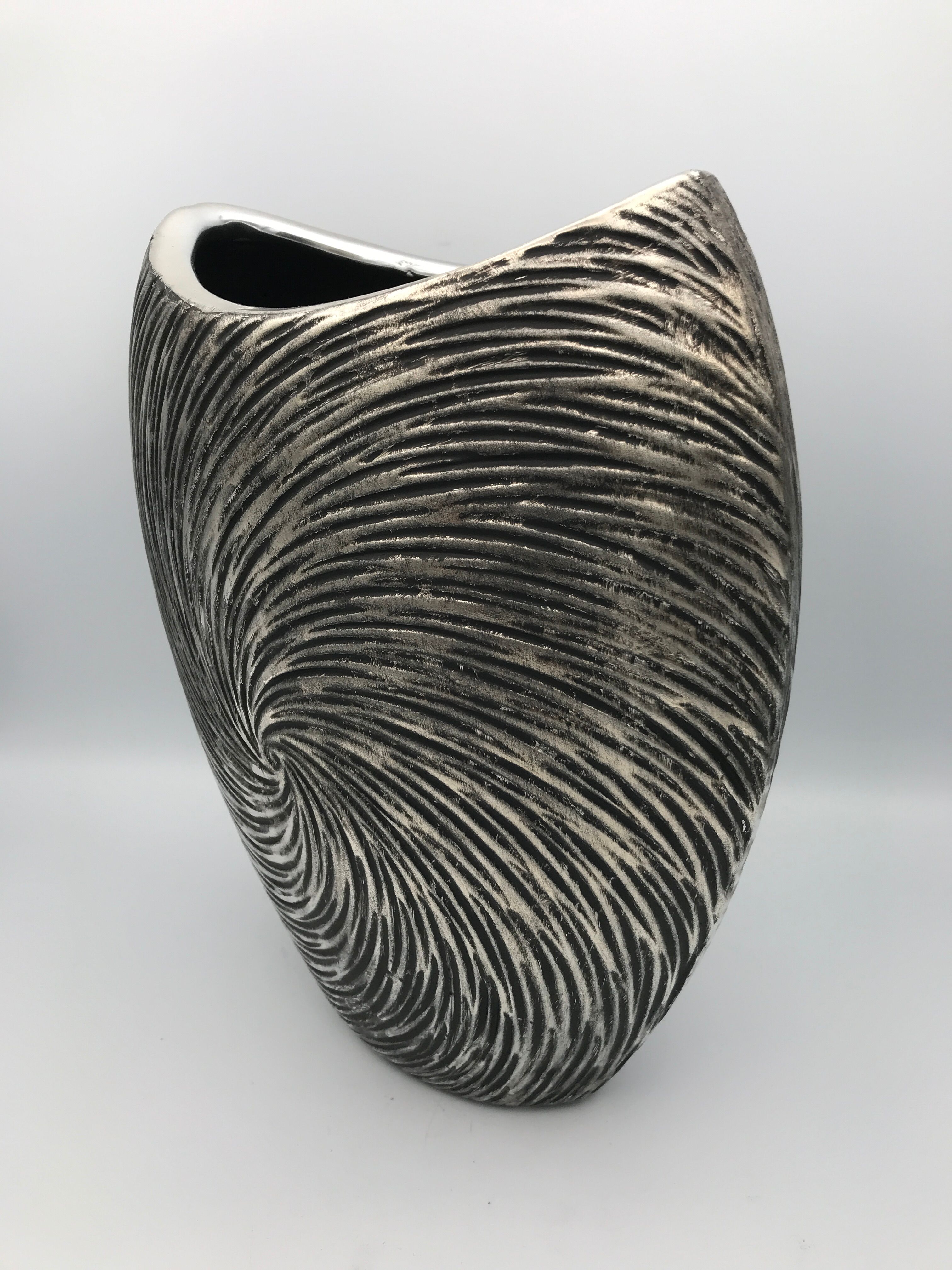 Vase in ceramic form and silver modernist effects 26.5 cm