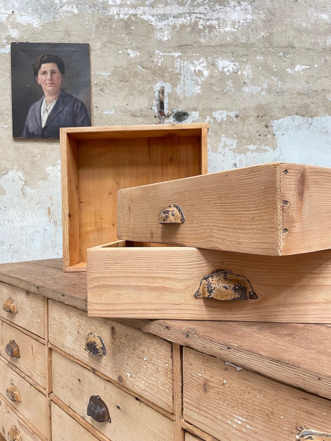 Bank store counter with drawers, circa 1900.