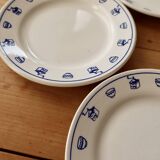 4 vintage earthenware dessert plates with breakfast motif